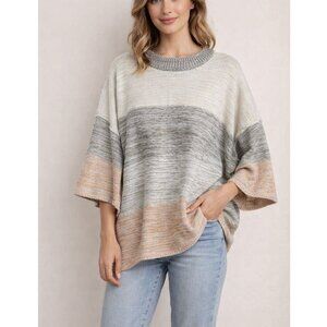Easel Women's Neutral Tone Striped Crew Neck Sweater Size M